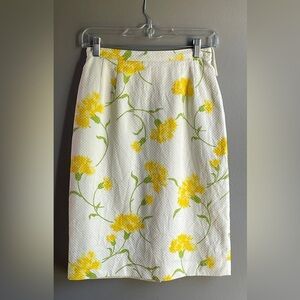 Vintage Yellow Floral Pencil Skirt 100 Cotton 70s Sz 4 Summer Retro Knee Length